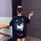 Mid-Length Reflective Short-Sleeved T-Shirt Women Summer Loose