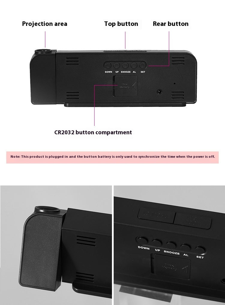 Reloj despertador con proyección de pantalla grande y LED, fuente grande