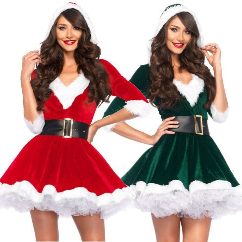 Vestido navideño sexy de Papá Noel para mujer, sudadera con capucha, disfraces de cosplay, ropa de fiesta de noche para mujer, vestidos cálidos de invierno