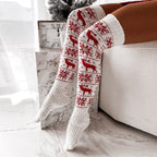Calcetines largos informales por encima de la rodilla con diseño de alce, copos de nieve, jacquard, para invierno y Navidad, talla única