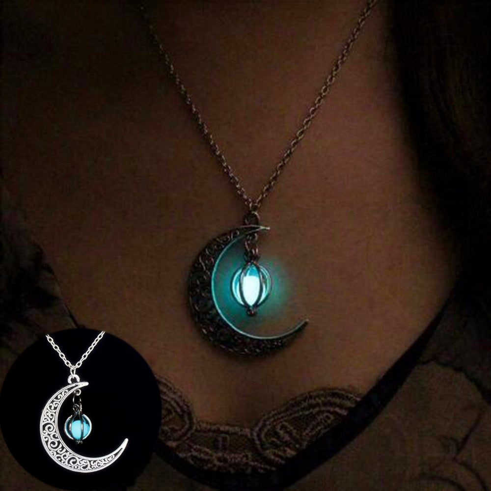 Collar con colgante luminoso de luna de moda, piedra natural brillante, brilla en la oscuridad, regalo para mujer