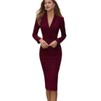 Double-breasted Blazer Dress Fashion Slim-fitting Hip-wrapped Lapel Long-sleeved Dresses Office Commuting Long Jacket Outwear For Women's Clothing