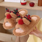 Indoor Cute One-word Cotton Slippers Autumn Women's Cartoon Fluffy Slippers