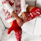 Calcetines largos informales por encima de la rodilla con diseño de alce, copos de nieve, jacquard, para invierno y Navidad, talla única