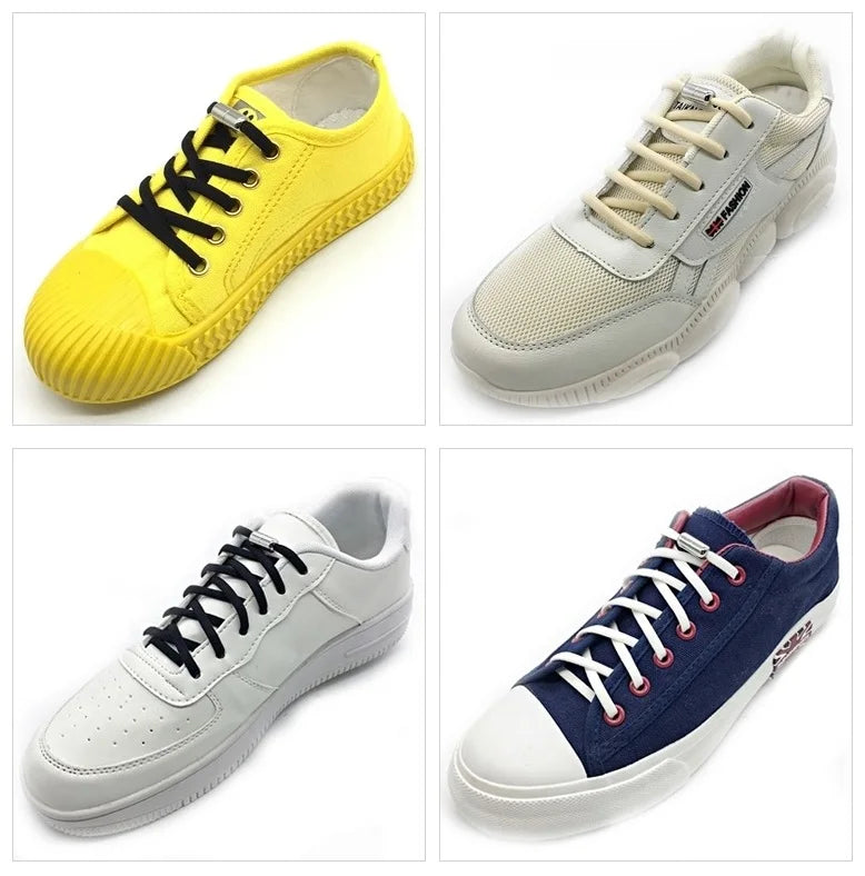 4Pcs/1Pair 100cm Elastic No Tie Shoelaces Metal Lock Shoe Laces For Kids Adult Sneakers Quick Shoelaces Semicircle Shoestrings