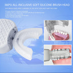 USB Rechargeable Sonic Electric Toothbrush 360 Degrees Intelligent Automatic Ultrasonic U-Shape with 4 Modes Timer + Blue Light