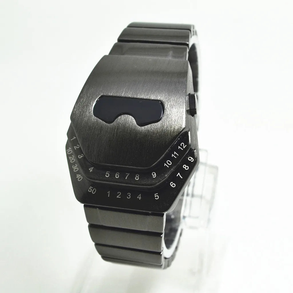 Personalized Men's Watch Men Led Watches Unique Dial Black Stainless Steel Multifunctional Electronics Wristwatches Reloj Hombre