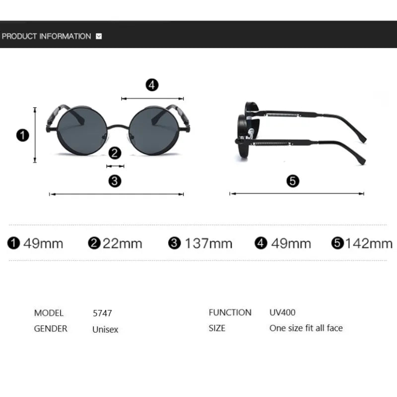 Metal Steampunk Sunglasses Men Women Fashion Round Glasses Brand Designer Vintage Sun Glasses High Quality Oculos de sol UV400