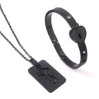 Black Heart Bracelet Choker Set Jewelry Stainless Steel Key Pendant Necklace Women Men Lover Couples Valentines Day Gift