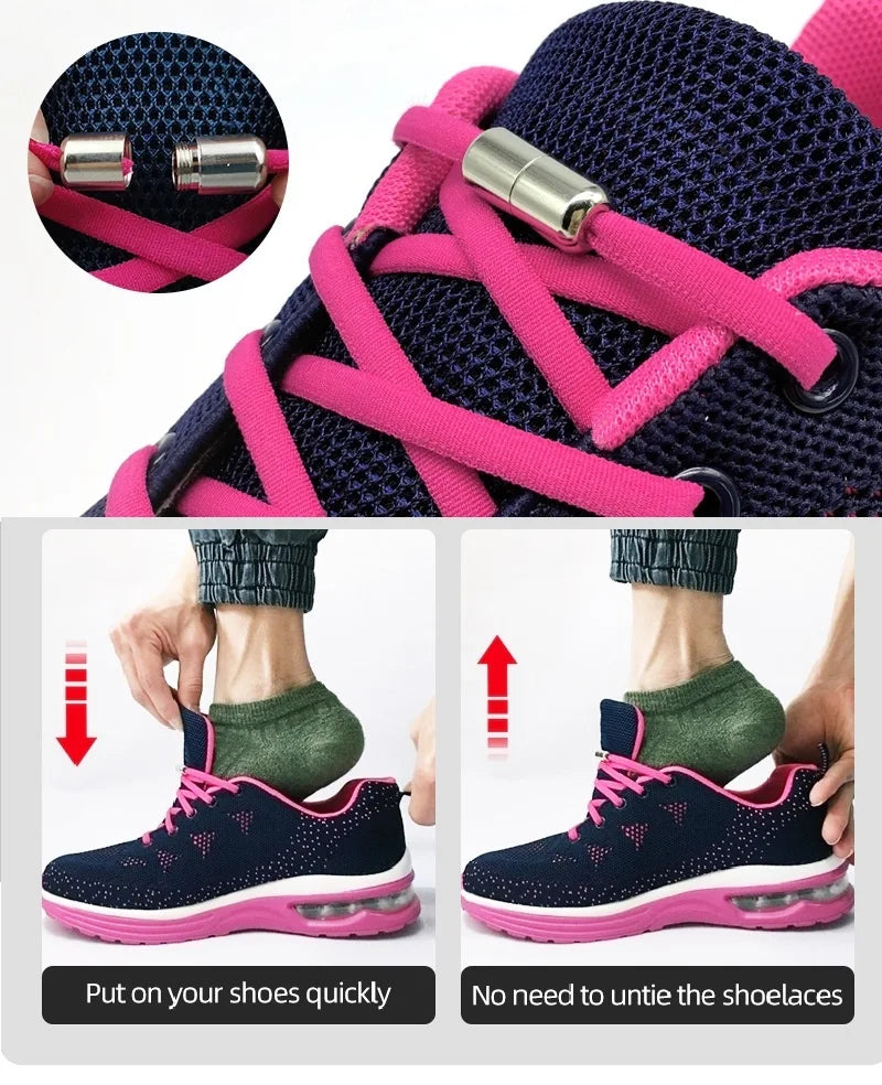 4Pcs/1Pair 100cm Elastic No Tie Shoelaces Metal Lock Shoe Laces For Kids Adult Sneakers Quick Shoelaces Semicircle Shoestrings