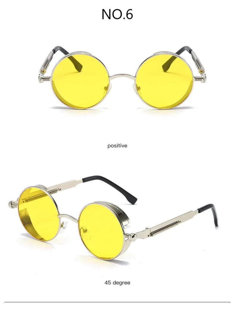 Metal Steampunk Sunglasses Men Women Fashion Round Glasses Brand Designer Vintage Sun Glasses High Quality Oculos de sol UV400