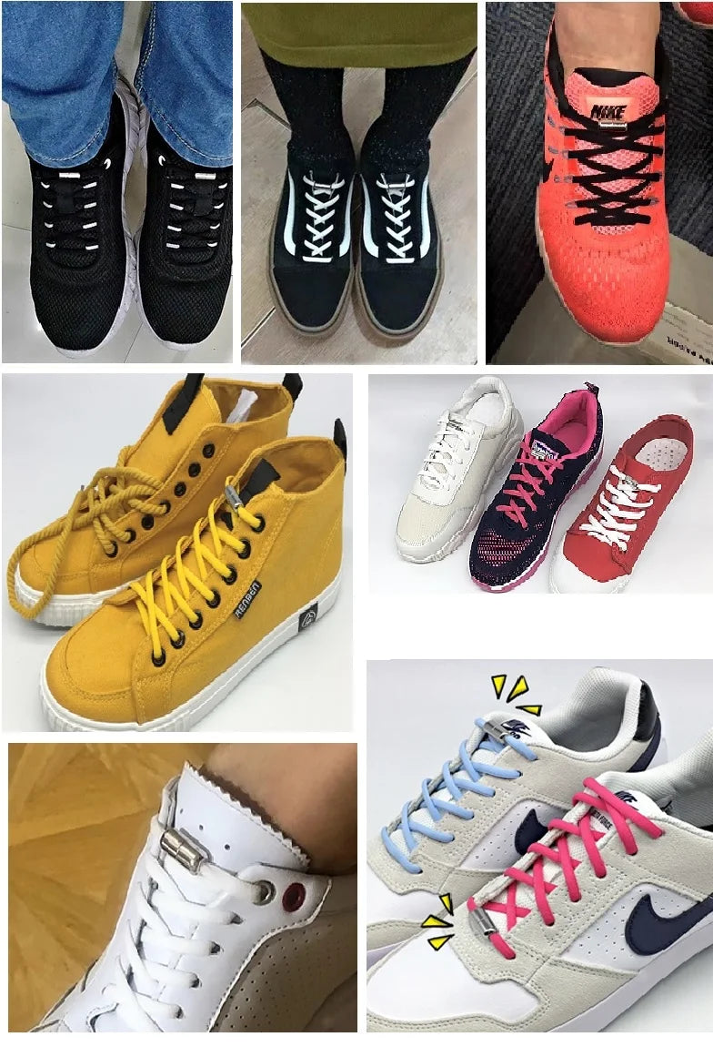 4Pcs/1Pair 100cm Elastic No Tie Shoelaces Metal Lock Shoe Laces For Kids Adult Sneakers Quick Shoelaces Semicircle Shoestrings