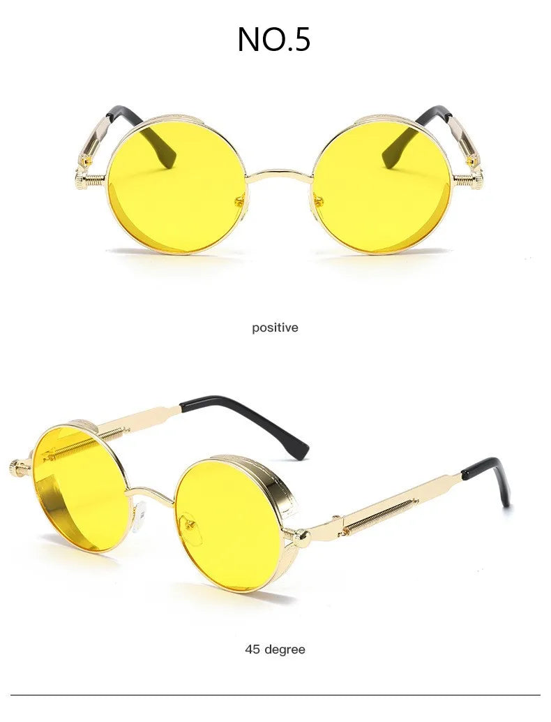 Metal Steampunk Sunglasses Men Women Fashion Round Glasses Brand Designer Vintage Sun Glasses High Quality Oculos de sol UV400