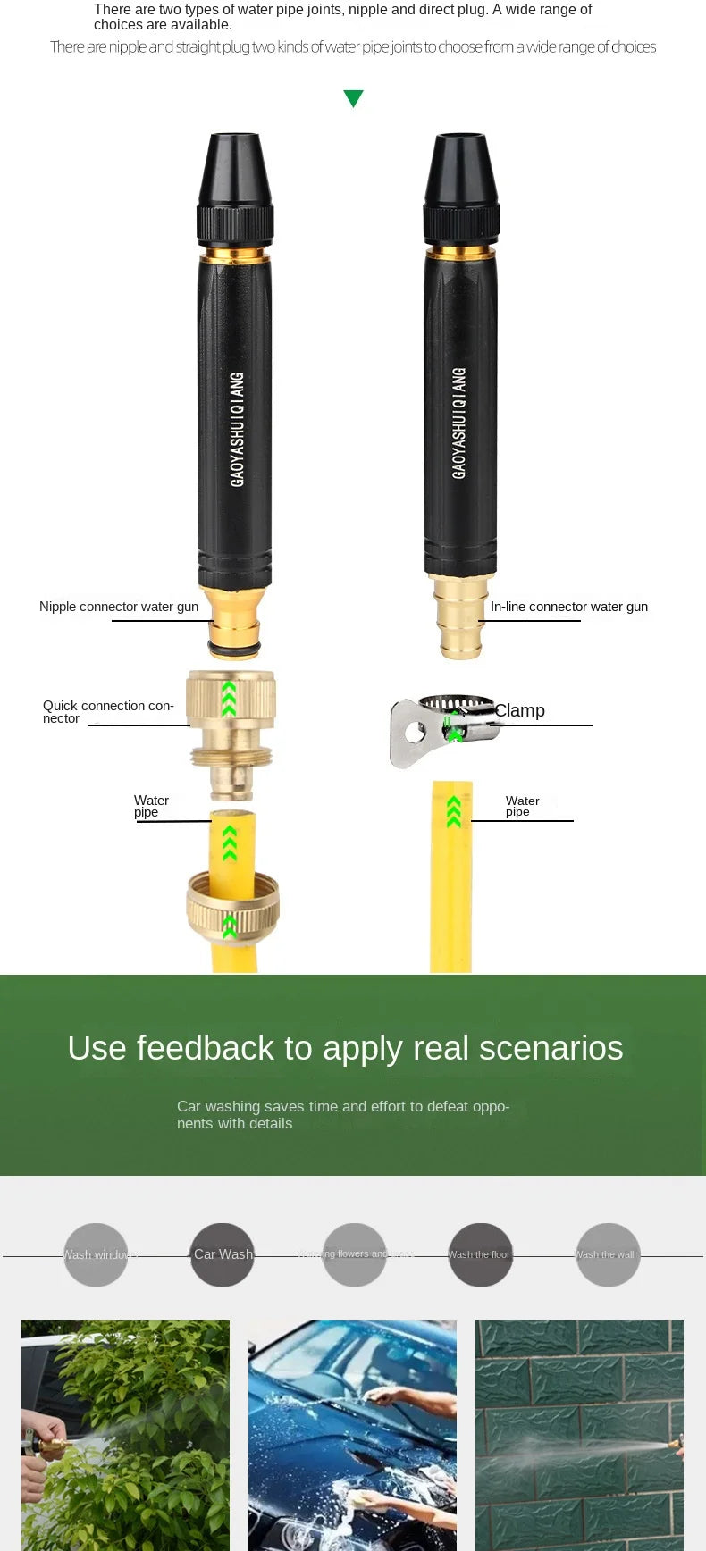 High-Pressure Water Gun Household Car Wash Water Black Car Wash Nozzle Diamond Water Car Wash Gun Watering Pipe