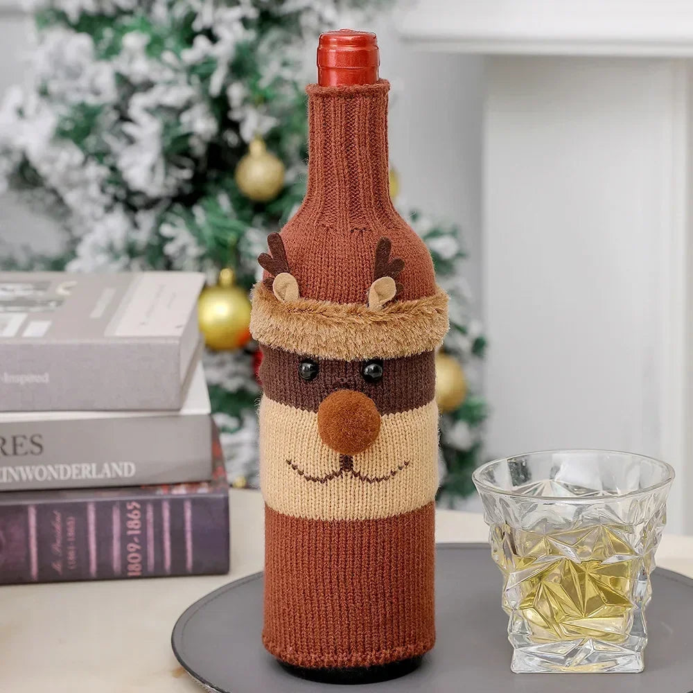 Christmas Wine Bottle Cover Set Santa Snowman Woven Wine Bottle Bags for Christmas Party Dinner Table Decorations New Year Gifts