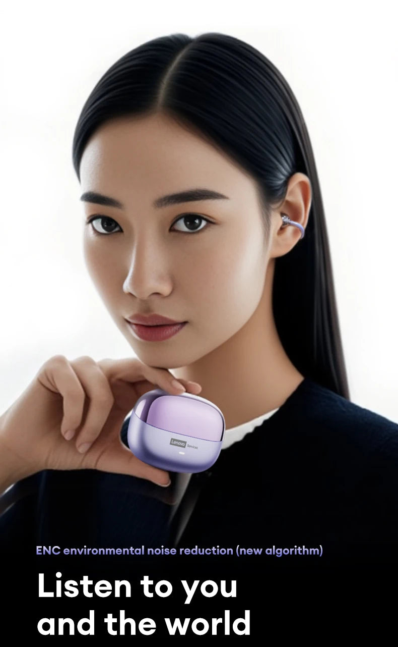 Lenovo LE302 Wireless Bluetooth 6.0 Headset Long Battery Life Sports Ear Clip Earphones HIFI Stereo Noise Cancelling Headphones