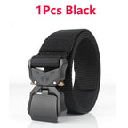 Tactical Waist Belt Durable Automatic Buckle Quick Release Elastic Belt Outdoor Adventure Training Belt Men's Trouser Belt Black