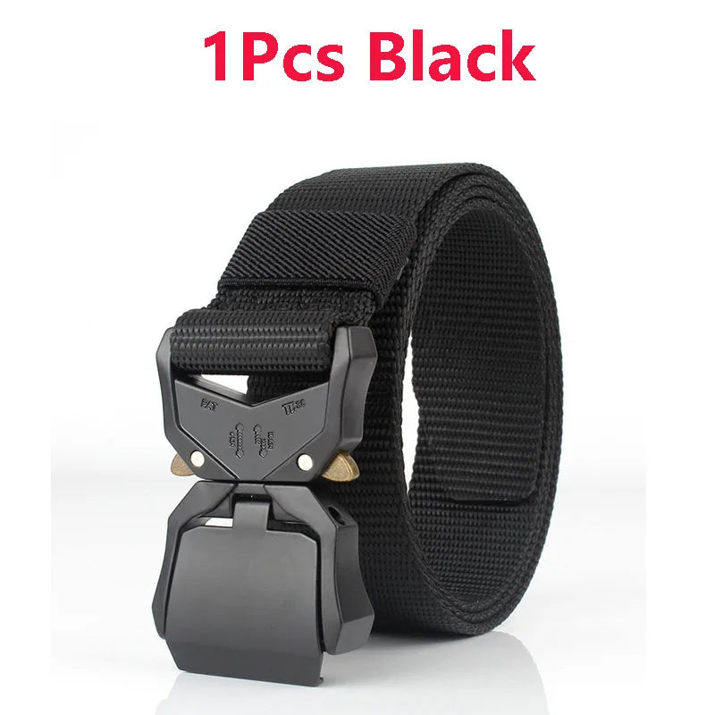 Tactical Waist Belt Durable Automatic Buckle Quick Release Elastic Belt Outdoor Adventure Training Belt Men's Trouser Belt Black