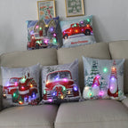 LED Light Christmas Pillow Cushions Cover Santa Elk Snowflake Xmas Lantern  Glow Pillowcase Winter Holiday Decoration