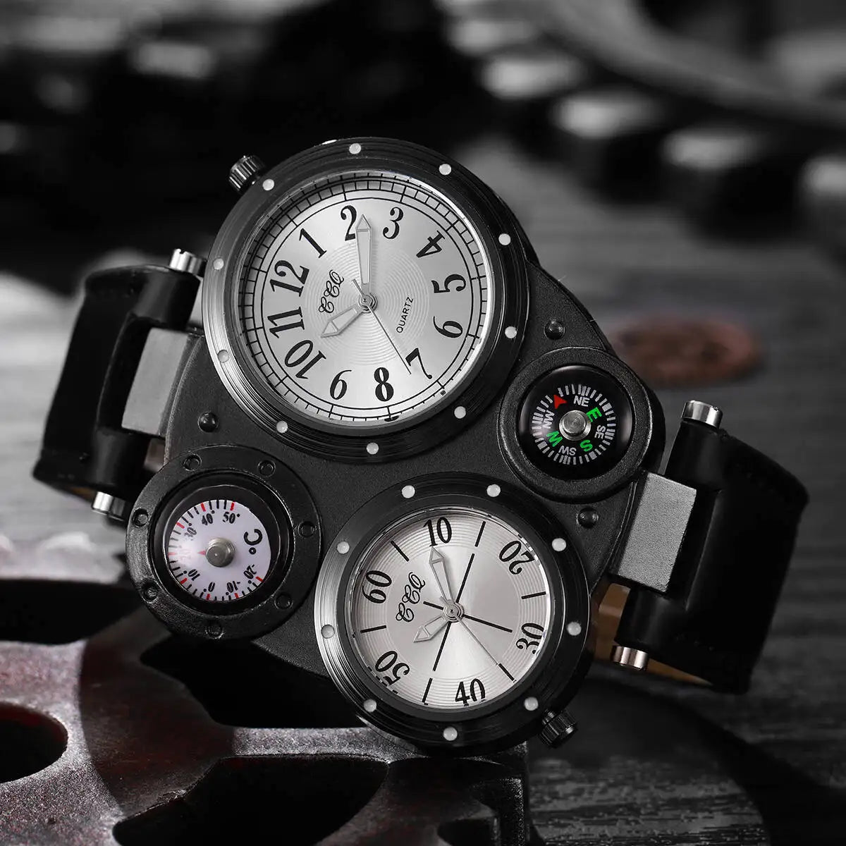 Luxury Large Dial Men Sports Watches Casual Leather Strap Quartz Wristwatches for Men Clock Reloj Hombre（Without Box）