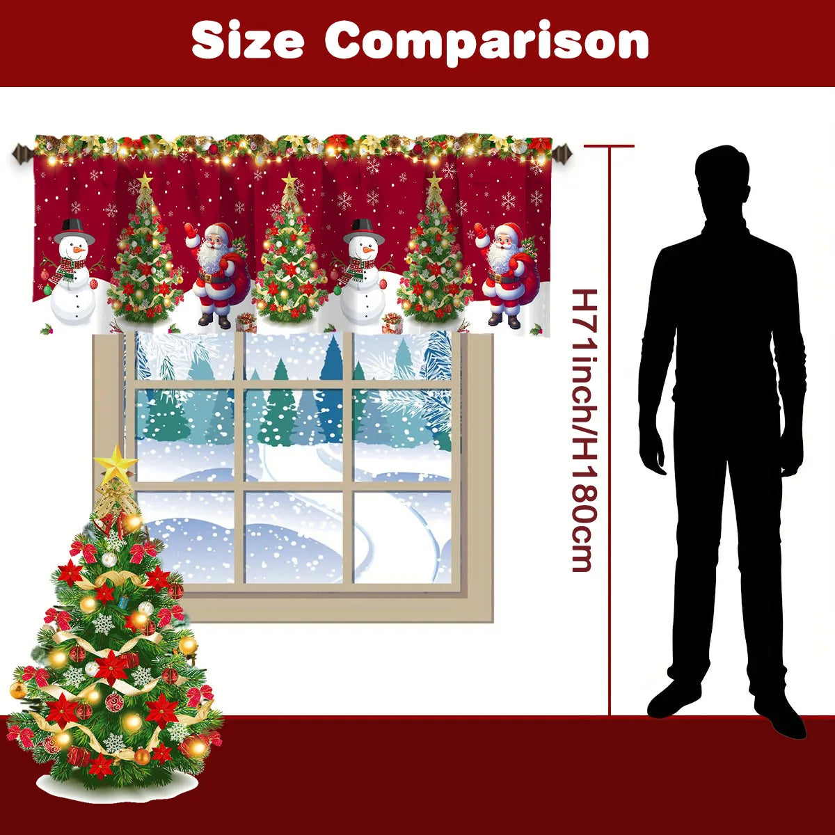 Christmas Curtain Valance Xmas Rod Pocket Window Treatment for Living Room Kitchen Bedroom Christmas Decorations For Home 2025