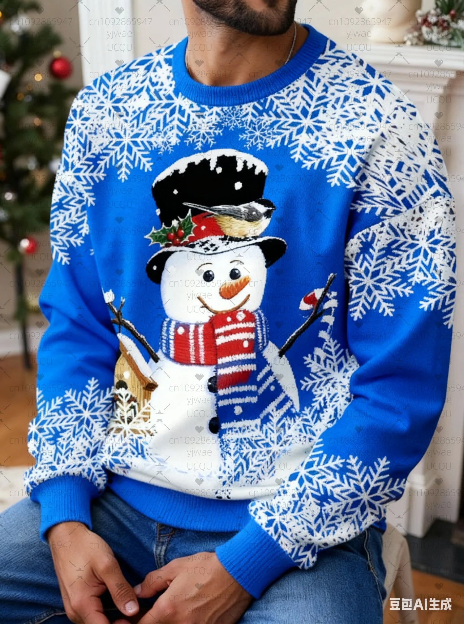 2025 Winter Men's Christmas Snowman Print Round Neck Hoodie Fashionable Women's Sweater Hoodie Fashionable Casual Loose Hoodie