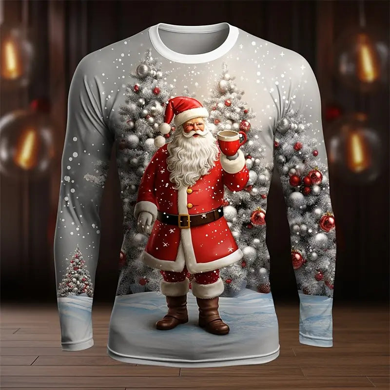 Men's Christmas Series T-shirt 3D Funny Harajuku Printed Fashion New Long Sleeve Round Neck Hip Hop Clothing For Men Casual Tops