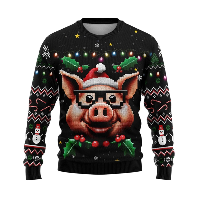 Hilarious Santa Claus Ugly Christmas Sweaters for Men Funny Animal Graphic Sweatshirts Xmas Holiday Unisex Pullovers Sweater Top