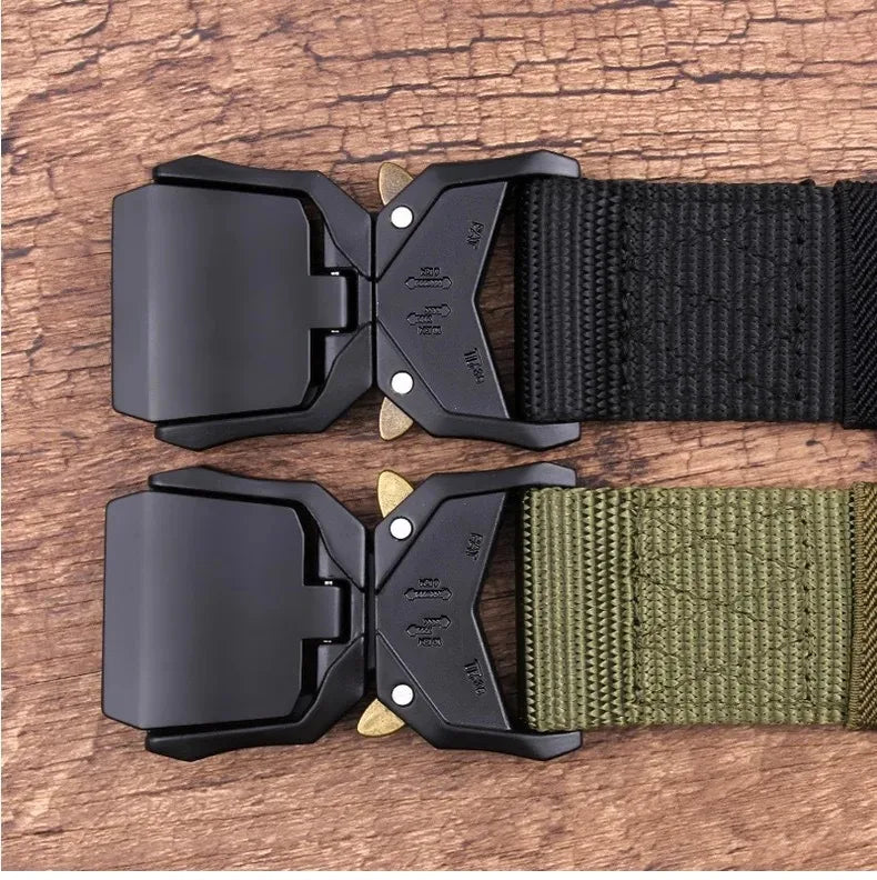 Tactical Waist Belt Durable Automatic Buckle Quick Release Elastic Belt Outdoor Adventure Training Belt Men's Trouser Belt Black
