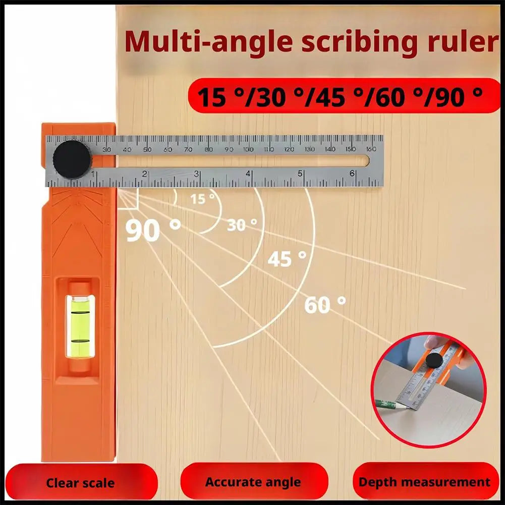 Multi-role Depth Measuring Ruler Adjustable Woodworking Multi-angle Marking Ruler Positioning Scribing Protractor Tools