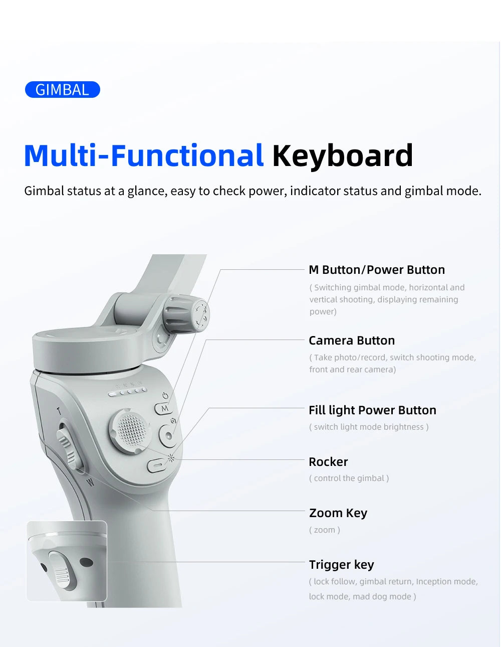 TOKQI M01 3-Axis Anti-Shake Handheld Gimbal Phone Stabilizer Foldable Holder Selfie Tripod with Fill Light for iPhone Smartphone