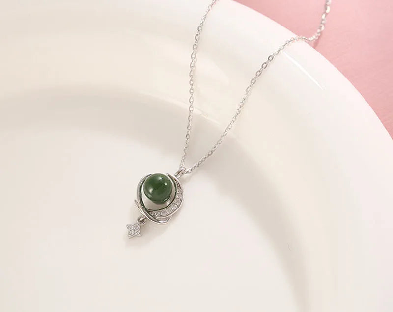 KOFSAC Jade Planet Necklace For Women 2023 New Luxury High Grade Zircon Moon Star Collar Necklaces 925 Sterling Silver Jewelry