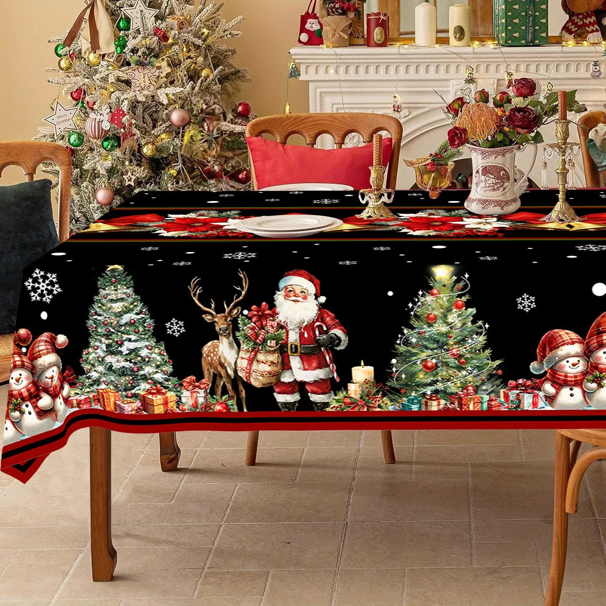 Christmas Tablecloth Santa Snowman Table Cover Christmas Party Table Decorations for Home 2025 Navidad Notal Noel Xmas Ornaments
