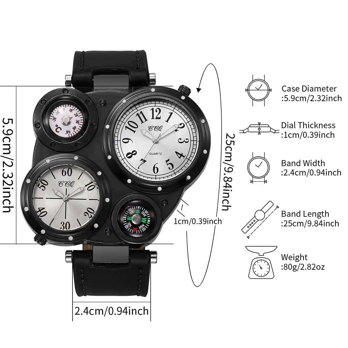 Luxury Large Dial Men Sports Watches Casual Leather Strap Quartz Wristwatches for Men Clock Reloj Hombre（Without Box）