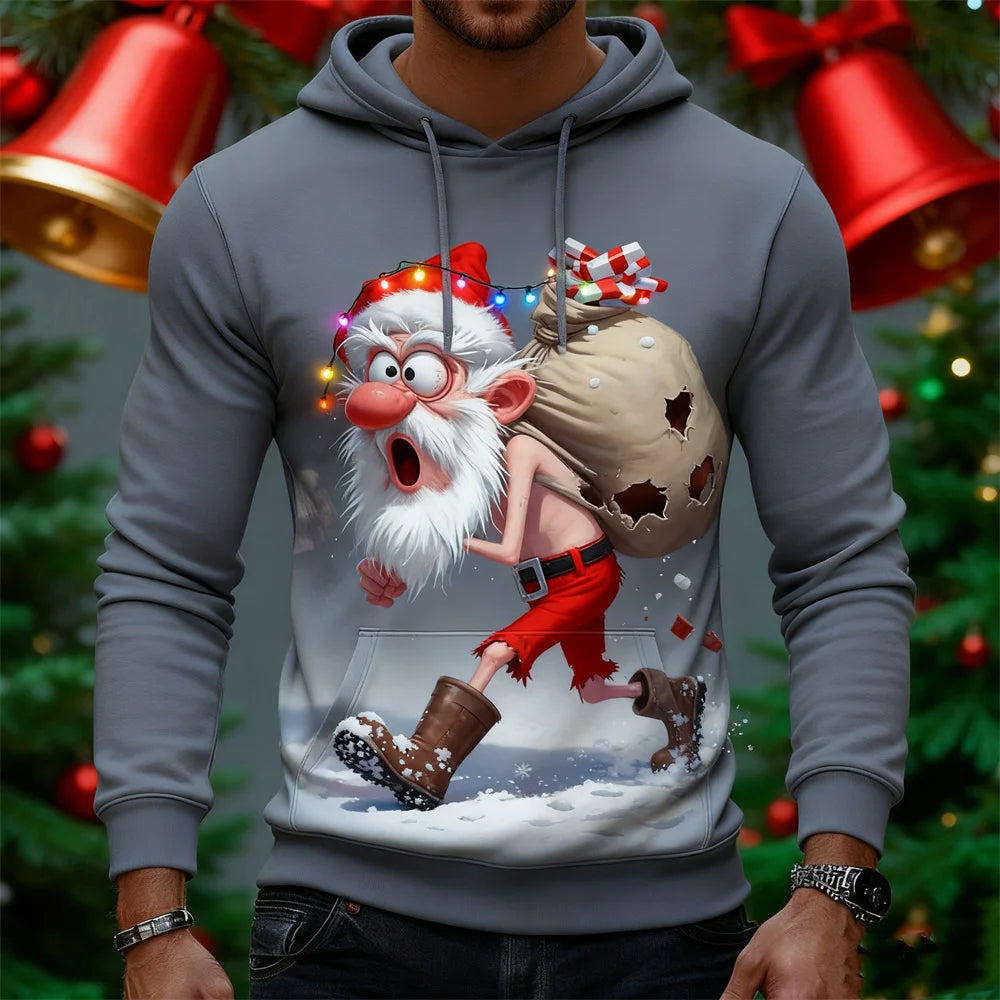 Men's Sloppy Santa Claus Graphic Hoodies 3D Print Funny Christmas Theme Hooded Sweatshirts Autumn WinterLoose Casual Man Clothes