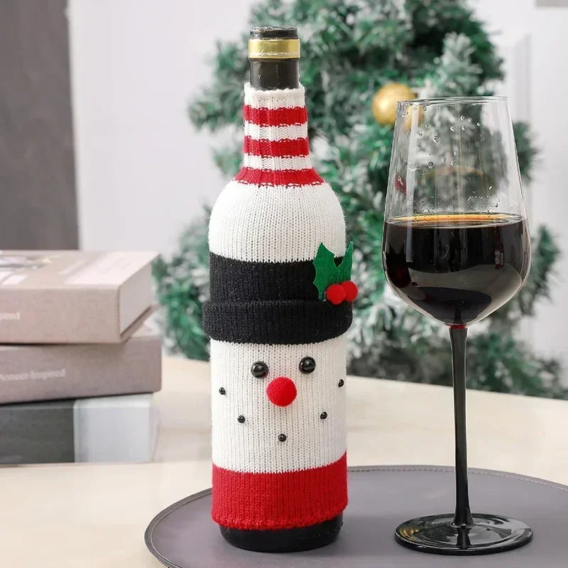 Christmas Wine Bottle Cover Set Santa Snowman Woven Wine Bottle Bags for Christmas Party Dinner Table Decorations New Year Gifts