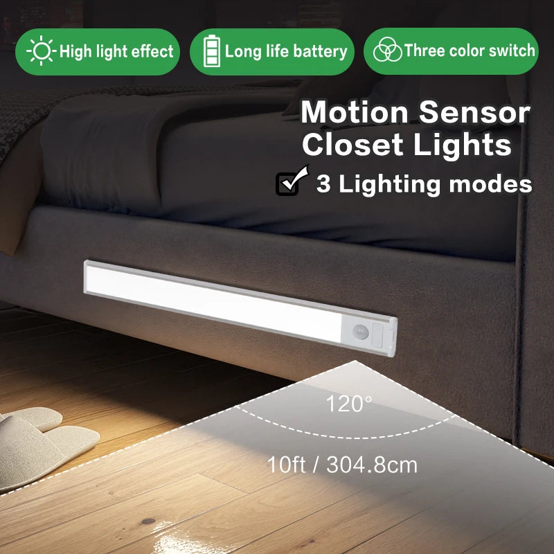 1pc LED Ultra-thin Motion Sensor Cabinet Light, Three-tone Light Counter Lighting, Magnetic USB Rechargeable Kitchen Night Light