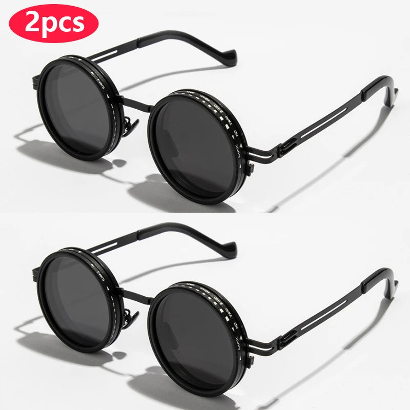 Gafas de sol redondas polarizadas ND9, gafas de sol con atenuación ajustable unisex, gafas de pesca Retro Punk para hombres, gafas de sol para exteriores UV400