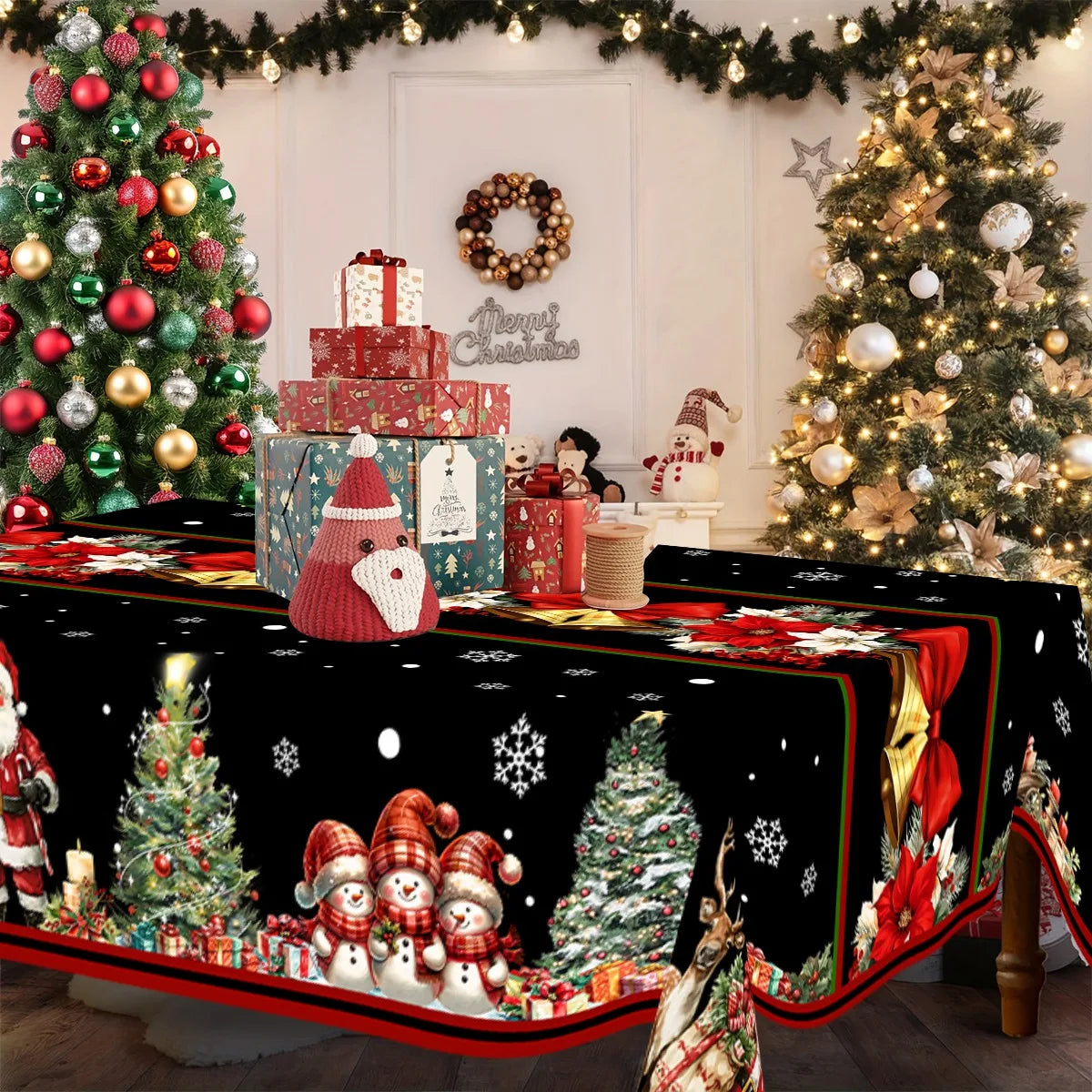 Christmas Tablecloth Santa Snowman Table Cover Christmas Party Table Decorations for Home 2025 Navidad Notal Noel Xmas Ornaments