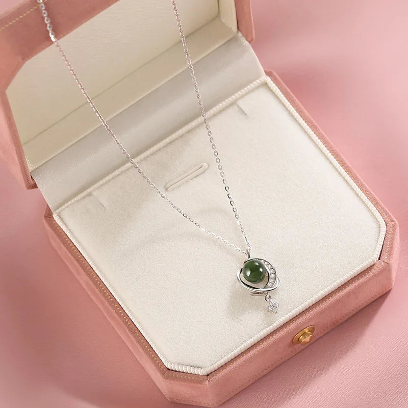 KOFSAC Jade Planet Necklace For Women 2023 New Luxury High Grade Zircon Moon Star Collar Necklaces 925 Sterling Silver Jewelry