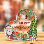 2D Flat Acrylic Christmas Heart-Shaped Tabletop Decoration - Merry Christmas Design with Santa, Gingerbread & Holiday Decoration