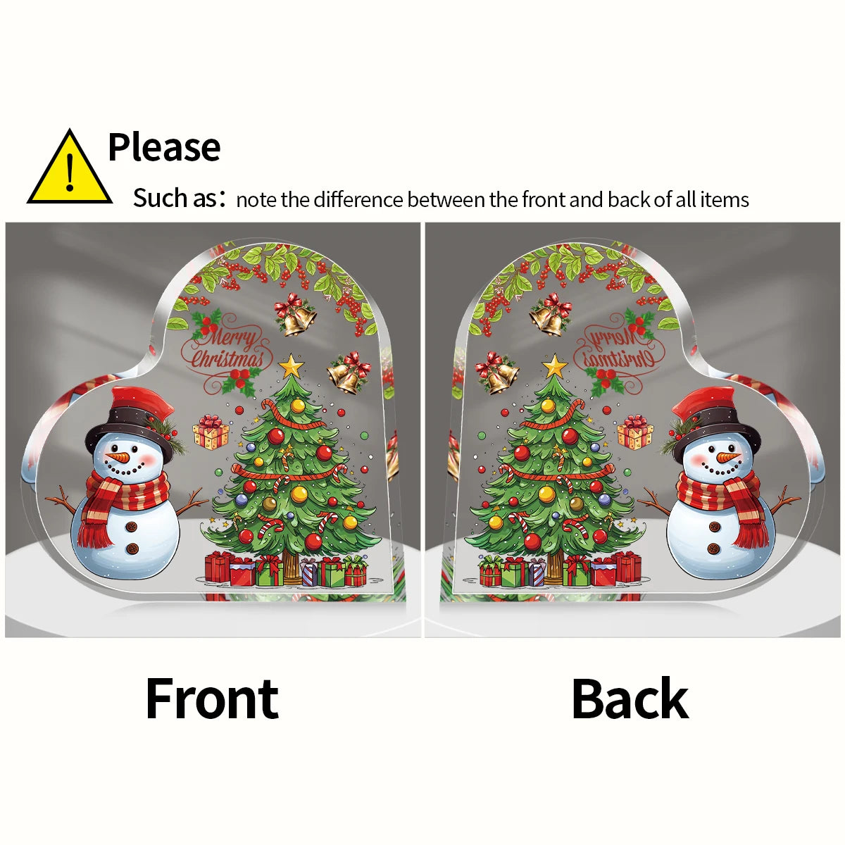 1pc Christmas Gift for Friends,Sister,Acrylic Heart-Shaped Plaque with Snowman and Christmas Tree Office Home Decor,Holiday Gift