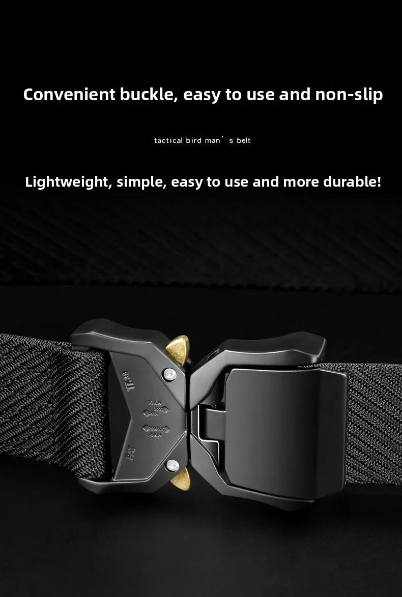 Tactical Waist Belt Durable Automatic Buckle Quick Release Elastic Belt Outdoor Adventure Training Belt Men's Trouser Belt Black