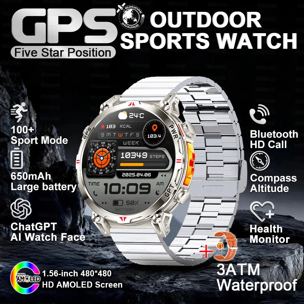 2025 New T-Rex 3 Ultra Original Military-Grade GPS Smart Watches Men Sport Tactics Compass BT Call Waterproof Swim Smart Bracelet