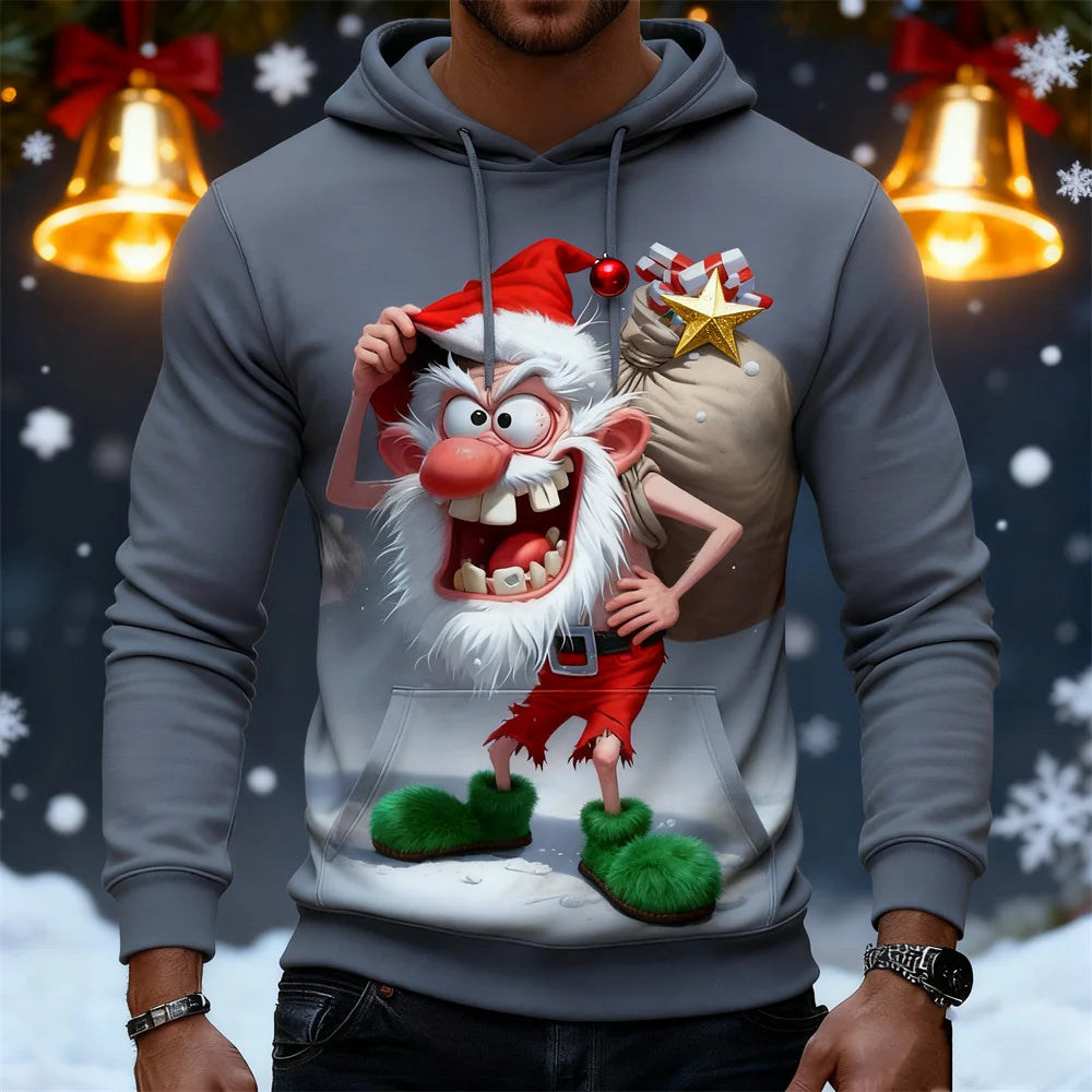 Men's Sloppy Santa Claus Graphic Hoodies 3D Print Funny Christmas Theme Hooded Sweatshirts Autumn WinterLoose Casual Man Clothes