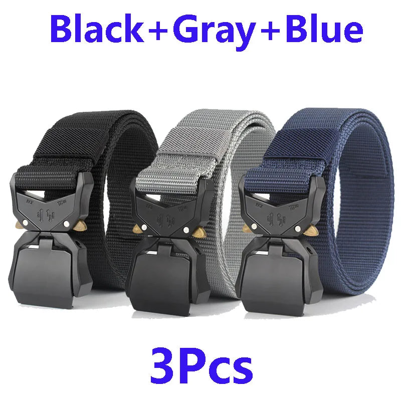 Tactical Waist Belt Durable Automatic Buckle Quick Release Elastic Belt Outdoor Adventure Training Belt Men's Trouser Belt Black