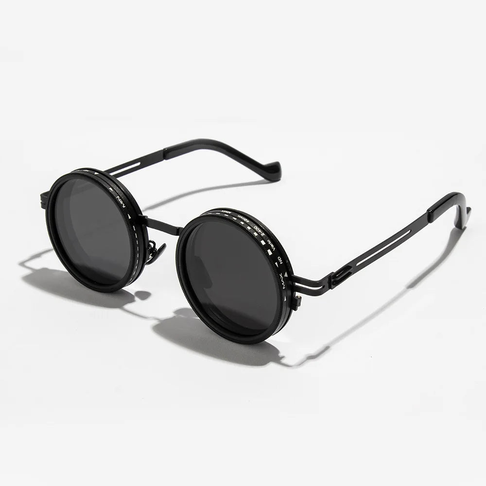 Gafas de sol redondas polarizadas ND9, gafas de sol con atenuación ajustable unisex, gafas de pesca Retro Punk para hombres, gafas de sol para exteriores UV400