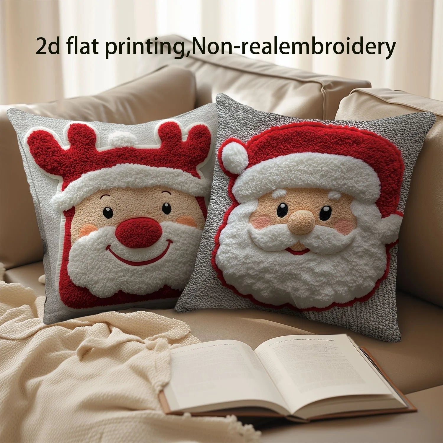 Christmas is cute and fun!Santa Claus & Snowman pattern on pillowcase New Year home decoration 2d flat printing