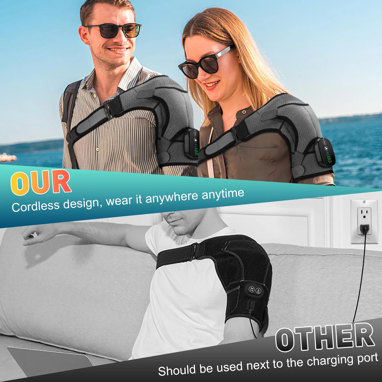 Electric Shoulder Brace 3 Gear Heated and Vibration Massage Shoulder Support Massage Belt Gifts for Parents Friends Health Care