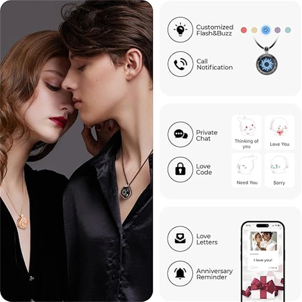 TOTWOO Sun & Moon Touch Necklaces with Agate Vibration & Light Up Necklace For Long Distance Relationship Gifts Couples Necklace